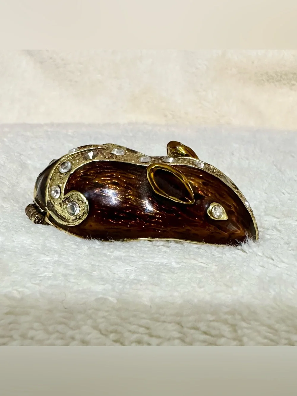 Vintage Enameled Mouse Trinket Box Lid Only Replacement Parts Missing Base As Is